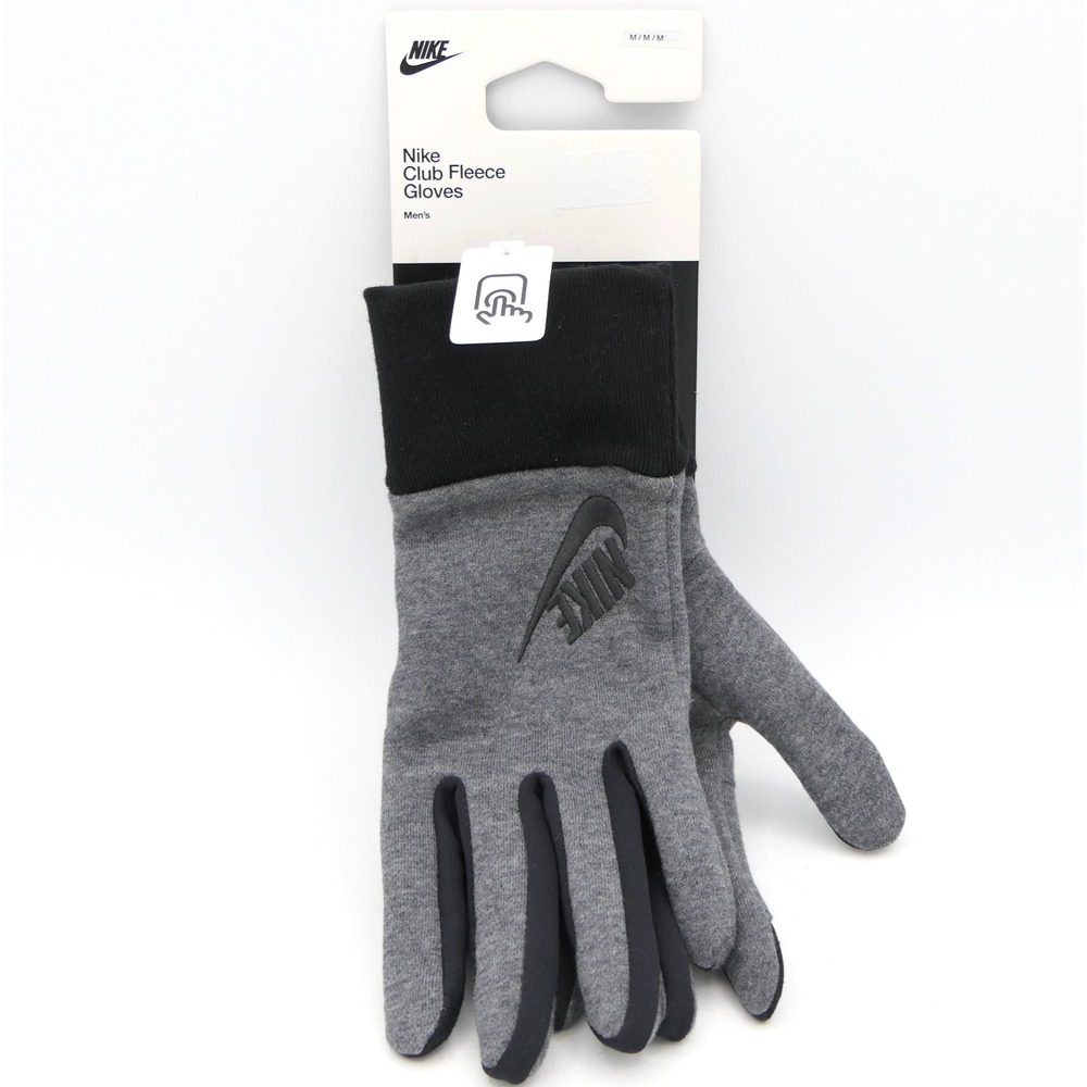 Nike Club Fleece Gloves Men's Medium Charcoal/Black Touchscreen Compatible